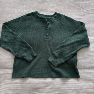 Women’s Green Waffle Knit Henley